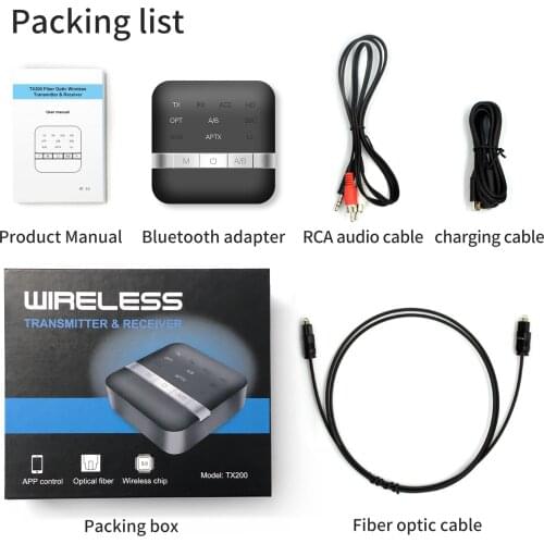 Bluetooth 5.0 Transmitter and Receiver Optical Aux RCA Audio Adapter Black