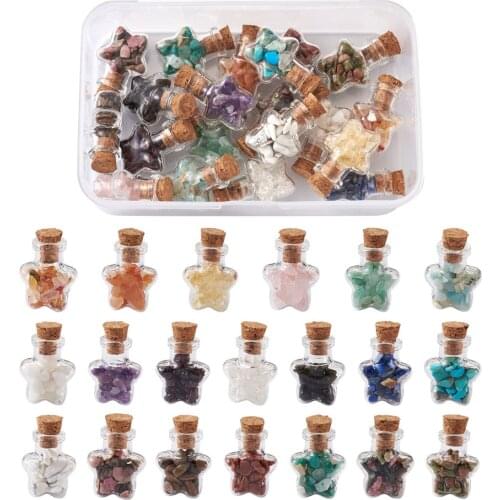 1 Set Natural & Synthetic Gemstone Chip Beads With Glass Bottles No Hole/Undrilled For Neckalce Pendants Decorate Jewelry making