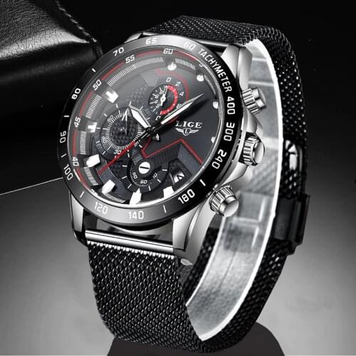 2020 New Fashion Unique Design LIGE Watch Men Top Luxury Brand Chronograph Mens Stainless Steel Business Clock Men Wrist Watch