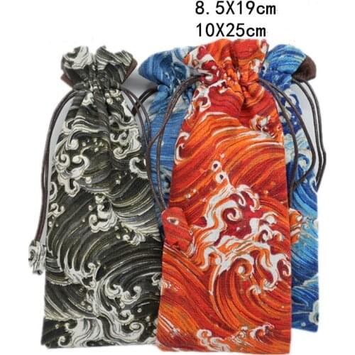 Chinese style Long Cloth Drawstring Pouch Wooden Comb Jewelry Pouch Linen Packaging Bags Portable Storage Pouch