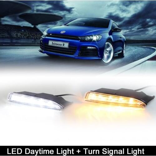 Front Bumper White LED DRL Daytime Running Lamp With Amber Turn Signal Light For Volkswagen VW Scirocco R 2010-2014
