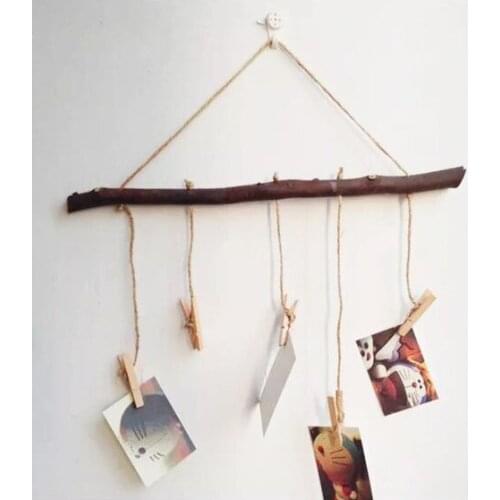 Natural Branch Garland Vintage Hemp Rope Hanging Wood Photo Card Clips,Bar Cafe Wall Background christmas decoration pinecone
