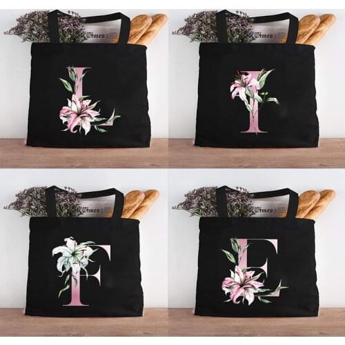 Alphabet Flower Print Female Shopping Canvas Tote Casual Large-capacity Women Shoulder Bag Harajuku Travel Handbags Eco Reusable