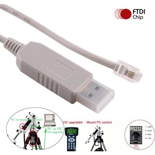 USB to RJ9 4P4C RS232 Serial Control Cable for Ioptron Equatorial Telescope IEQ30 Cem25 CEM60 IEQ45 Smart EQ Pro Skyx