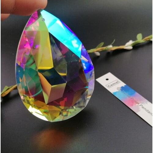 Camal 1pcs 74mm AB Color Bauhinia Shaped Drop Crystal Prism Pendant Chandelier Hanging Lamp Lighting Part Suncatcher Home Decor