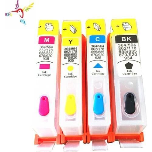 4pcs/Set Refill Ink Cartridge 364 with Permanent Chip for HP Photosmart B8550 B8553 B8558 C6380 C6383 C5324 Printers