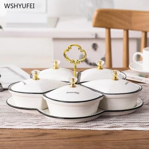 New light luxury white flowers ceramic plate fruit candy nut jewelry display stand dust can put the living room snack plate