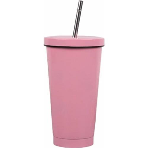 500ml Double Wall Stainless Steel Coffee cup with Straw Portable Travel Vehicle Cup Coffee Milk Drink Tea Cups Office Water Mugs