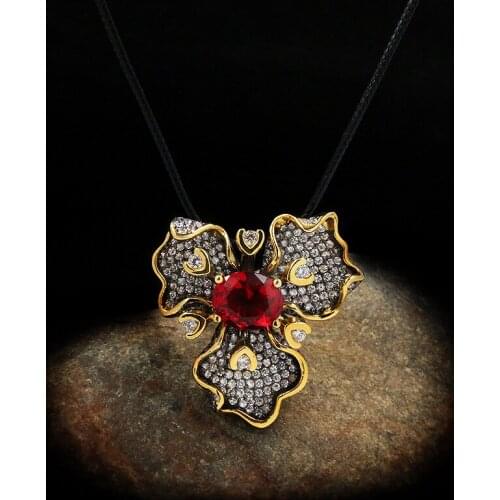 CIZEVA Exaggerated Flower Jewelry Shining Zircon Black Gold Filled Pendant Necklace for Women Charms Necklace Chains Gifts