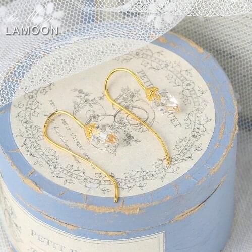 LAMOON 925 Silver Drop Earring For Women Vingate Natural White Crystal Earring Piercing 14K Gold Plated Fine Jewelry LMEI126