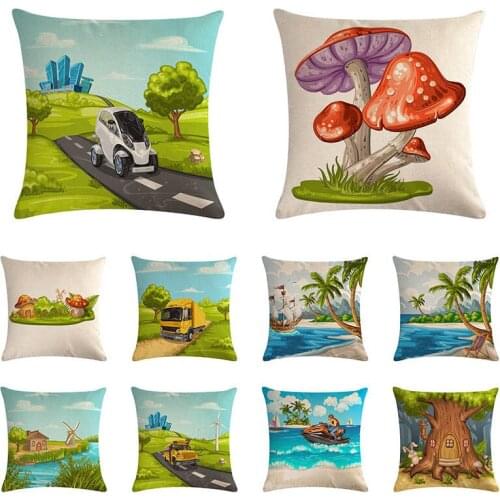 Cartoon mushrooms House Cushion Cover Cotton Linen Pillow Cover For Sofa Bed car home Decorative Pillowcase ZY1216