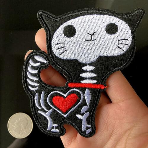 2019 New Arrival Punk Style Animal Lovely Skeleton Skull Cat Embroidery Coat Clothing Diy Patch Wholesale Accessories