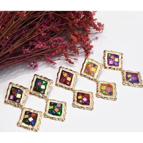 New Bohemian Colorful Crystal Geometric Metal Earrings Jewelry Gift For Women High-Quality Color Pure Stone Earring Accessories