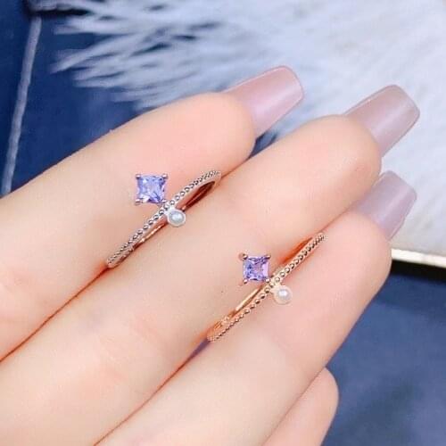Ladies New Natural Tanzanite Ring 925 Silver Simple Atmosphere Fashion Trend Ring