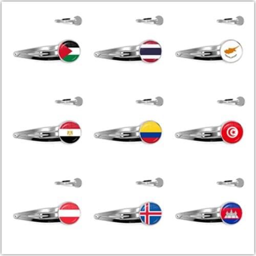 Palestine,Thailand,Cyprus,Egypt,Colombia,Tunisia,Austria,Iceland,Cambodia National Flag 20mm Glass Cabochon Hairpins For Women