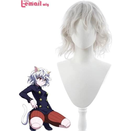 L-email wig Hunter x Hunter Neferpitou Cosplay Wigs Sliver White Short Curly Wigs Heat Resistant Synthetic Hair
