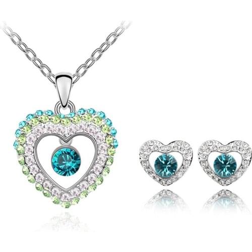 BAFFIN Romantic Jewelry Sets Crystal Heart Pendant Necklace Stud Earrings For Women Girls Gift