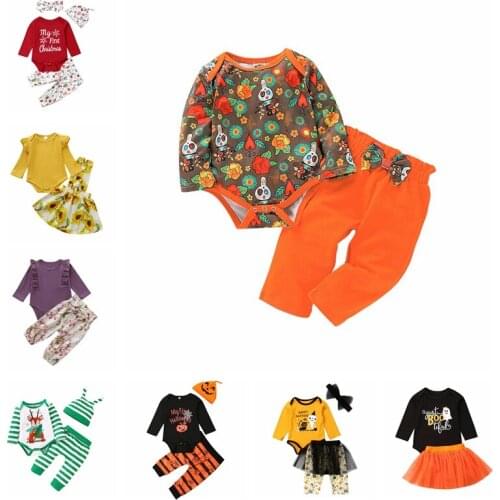 Halloween Xmas Baby Girl Clothes Set Long sleeve Pants Infant Floral Baby Girls Tops Tutu Skirts Boys Cartoon Outfits 2019