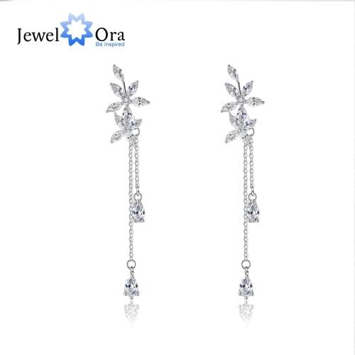 Flower pattern Cubic Zirconia Tassel Drop Earrings For Women Fashion Rhodium Plated Jewelry Gift For Her (JewelOra EA103234)