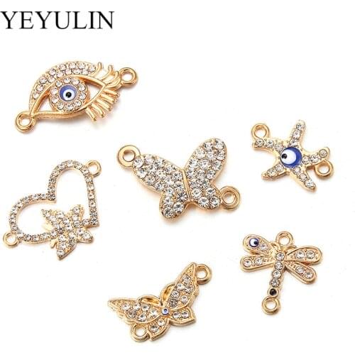 7pcs Mix Golden Rhinestone Connectors For Earrings Jewelry Making Bracelet Accessories Craft DIY Handmade Findings 7styles