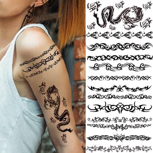 Ferocious Dragon Temporary Tattoos For Women Men Adults Black Scorpion Henna Tattoo Sticker Fake Bramble Thorns Tatoos Forearm