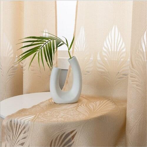 Hollow Out Leaves Tulle Curtain For Living Room Jacquard Sheer Curtain Bedroom Bay Kitchen Drape Panel Modern New 2021 JD908#20