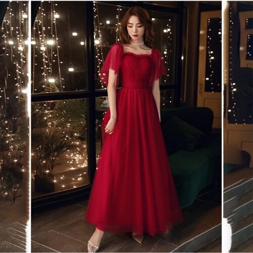 Sqaure Collar Evening Dress Pleat Short Sleeves A-Line Lace Up Floor-Length Tulle Elegant Simple Woman Formal Party Gowns A745