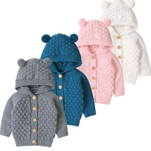 Toddler Baby Kid Boy Girl Sweater Hooded Knitted Tops Warm Coat Outerwear Jacket