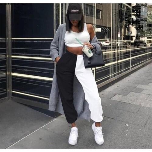 Women Jogger Pants High-Waist Trousers Patchwork Casual Loose Slimming Sports Girl’s Bottoms