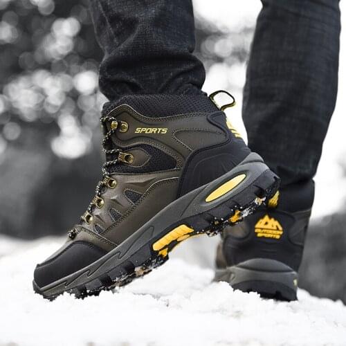 Winter High Top Men Trekking Boots Waterproof Man Outdoor Climbing Boots Work Shoes Fur Plush Men‘s Hiking Boots Plus Size 36-46