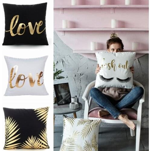 Gold Bronzing Cushion Decorative Pillows Black And White Love Home Decor Sofa Throw Pillow Almofadas Decorativas Para Sofa 45cm
