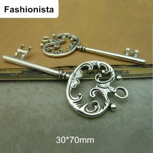 20 Large Skeleton Key Charms in Antique Bronze vintage style Pendant Ornate Fancy Victorian 30*70mm - Free Shipping