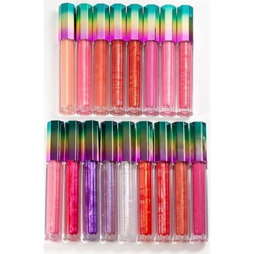 20 Piece Rainbow Tube Moisturize Lip Gloss Private Label Pearl Glitter Lipgloss Make Your Own Makeup Bulk Custom Logo