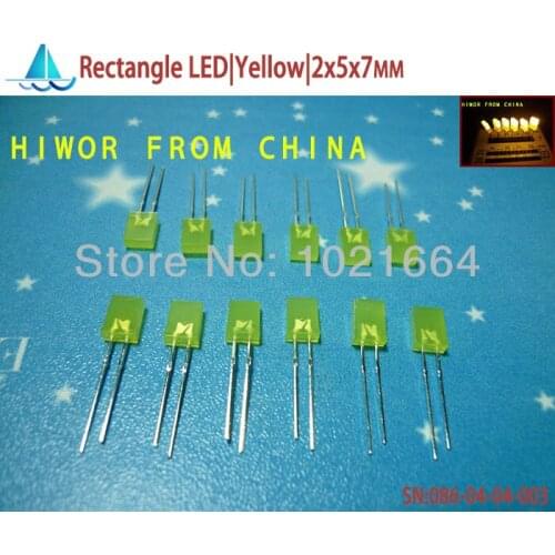 200pcs/lot)(LED|Rectangle 2x5x7MM) 2*5*7MM Rectangle LED,Yellow,Yellow Emitting Color, Light Emitting Diode