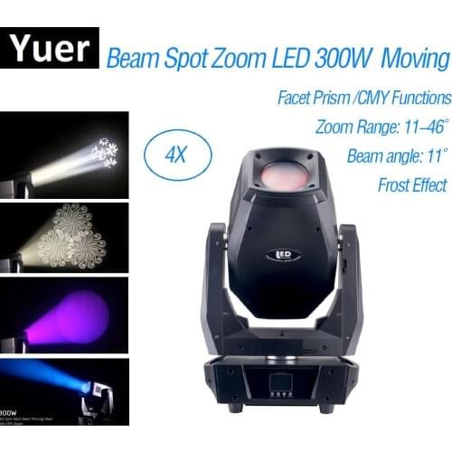 4Pcs Lights + 1Pc Flight Case LED 300W Beam Spot Zoom Light DMX512 Moving Head Light DJ /Bar /Party /Show /Stage Light CMY Color