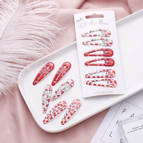 6PCS/Set New Women Girls Cute Print Flower Cherry Hair Clip Lovely Hairpin Barrettes Headwear Headband Fashion Hair Accessories