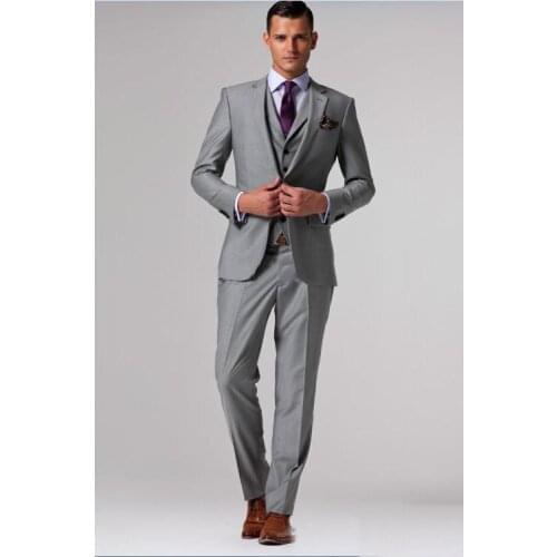 Free shipping custom suit grey wedding groom suit(coat + pants + vest)