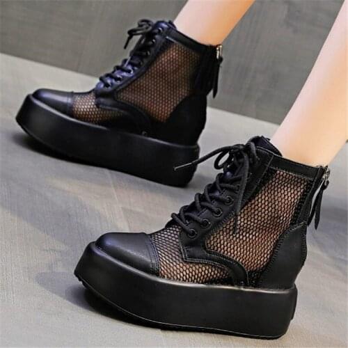 Platform Sandals Womens Summer Cow Leather Ankle Boots Wedge High Heels Round Toe Creepers Oxfords Goth 34 35 36 37 38 39