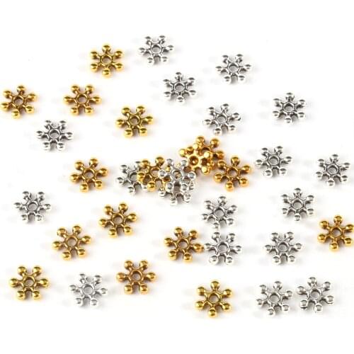 100pcs Fashion Metal Beads Antique Gold Plated Snowflake Shape Alloy Beads for Jewelry Making Supplies Accessories DIY Bracelet