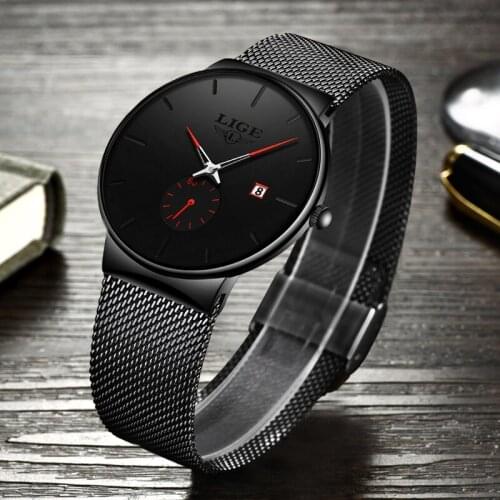 2020 LIGE Watch Men Fashion Casual Gift Business Watches Mens Waterproof Quartz Wristwatch Black Steel Clock Relogio Masculino