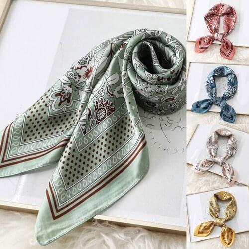 Hijabs Foulard Scarves Square Silk Scarf Fashion Print Small Neck Scarf 70*70cm Female Bandana Shawl Silk Satin Hair Scarf