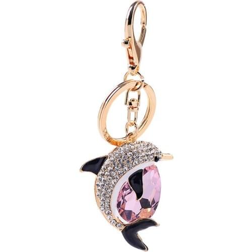Exquisite Cute Crystal Animal Dolphin Keychain Key Car Pendant Keyring Trinket Female Couples Valentine Gift Fashion Jewelry