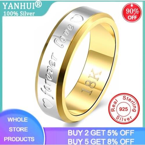 YANHUI 6mm Wedding Rings For Men Gift Jewelry Heart Forever Love Engraved 18K Gold Silver Alternate Engagement Couple Ring R095