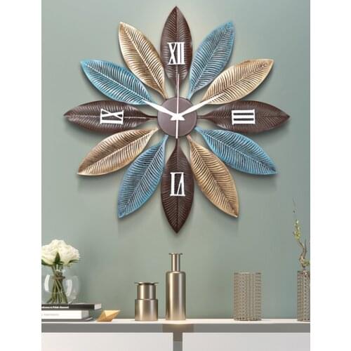 Nordic Creative Metal Wall Clocks Wall Hanging Ornaments Crafts Decoration Home Livingroom 3D Wall Sticker Mute Wall Clock Mural