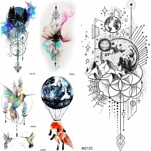 Creative Anchor Temporary Tattoos Sticker Watercolor Hummingbird Fox Tattoos Fake Jewelry Waterproof Tattoo Decal For Women Men