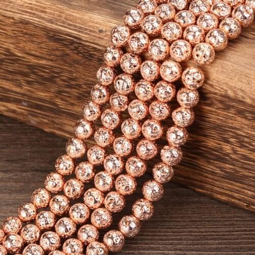 KANGKANG Rose gold Lava Round Loose Beads 4 6 8 10 12mm Handmade DIY charm Bracelets Jewelry Making Accessorie