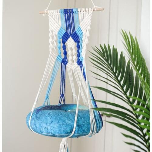 Cute Pet Hanging Beds Hand-Woven Boho Swing Hammock Handmade Macrame Cats House Bed Hanging Sleep Shelf Chair Seats Toy