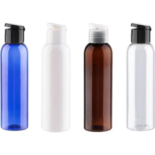 Refillable Plastic Flip Cap Blue White Clear Brown Bottles 150cc Capacity PET Container For Liquid Soap Cosmetics 150ml x 25
