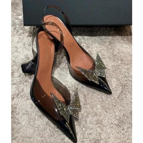 Moraima Snc Pointed Toe PVC High Heel Shoes Crystal Butterfly-knot Party Dress Shoe Woman Sexy Slingback Pumps Transparent Black