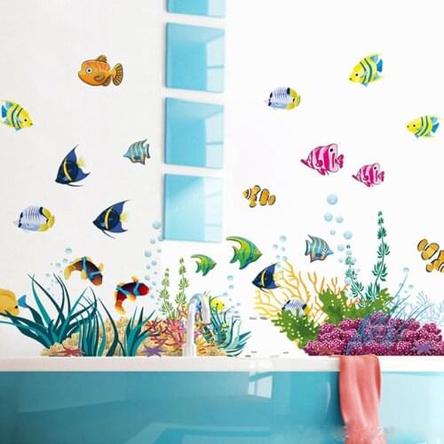 Cartoon Tropivsl Fish Wall Stickers For Kids Rooms Bathroom Home Decor 3d Undersea World Wall Decals Pvc Mural Art